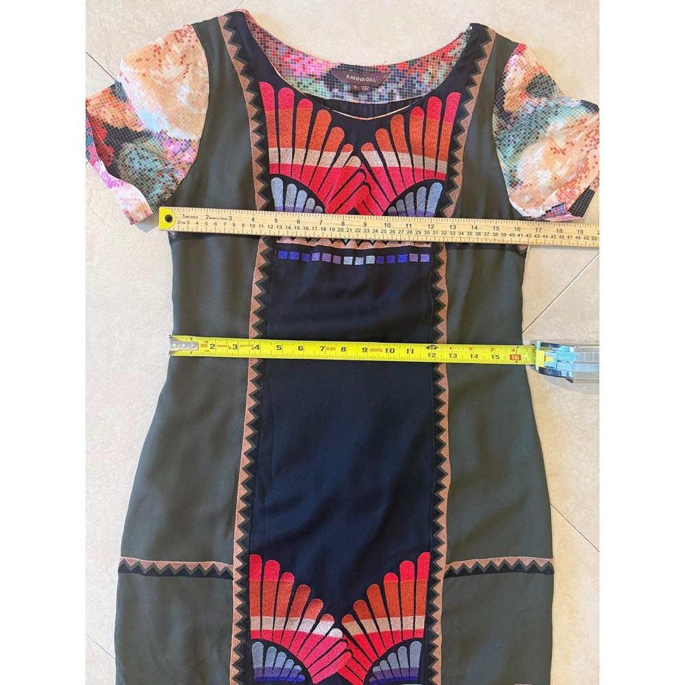 Ranna Gill Embroidered Pixel Floral Shift Dress Size 6 Anthropologie Boho Mini - Picture 4 of 6